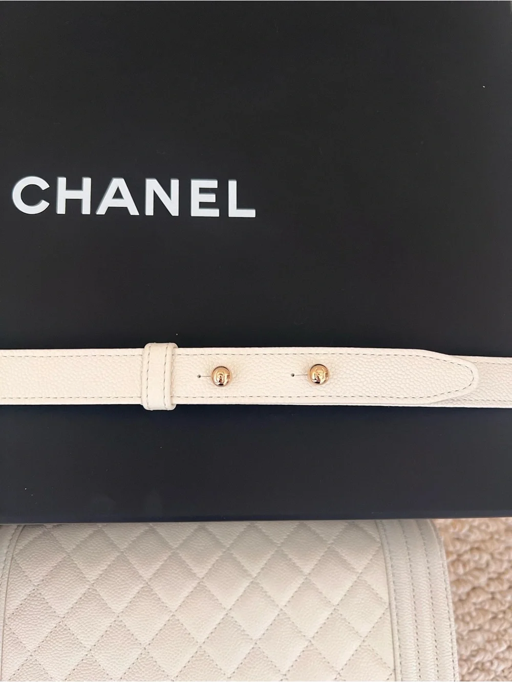 Chanel Caviar White Medium Boy Bag with Champagne Gold Hardware